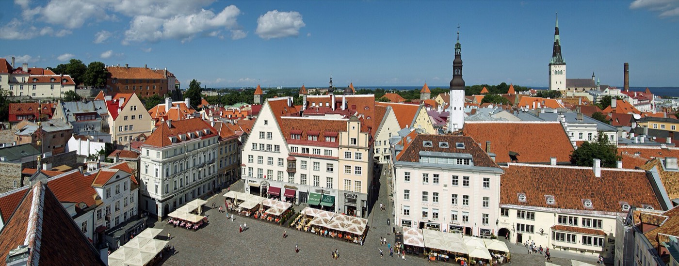 Tallinn Town Hall Square on a bright winter day